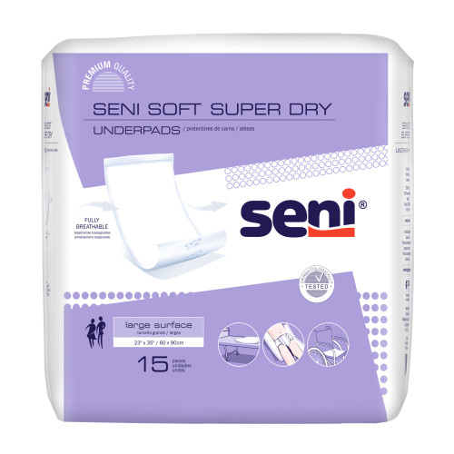 Seni Soft Super Dry Disposable Underpad 23 X 35 Inch Cellulose Pulp Light Absorbency, S-0315-UD1, Case of 60