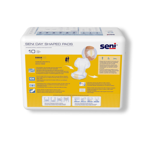 Seni Shaped Day Pads Incontinence Liner 25 Inch Length Moderate Absorbency Super Absorbent Core One Size Fits Most, S-UN10-PS1, Pack of 10
