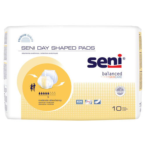 Seni Shaped Day Pads Incontinence Liner 25 Inch Length Moderate Absorbency Super Absorbent Core One Size Fits Most, S-UN10-PS1, Case of 60