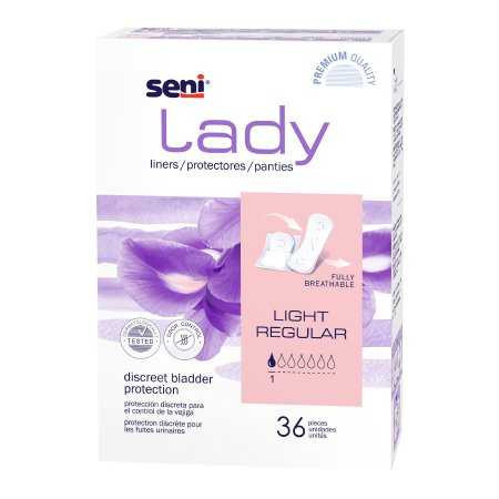 Bladder Control Pad Seni® Lady Light 7.3 Inch Length Light Absorbency Superabsorbant Core One Size S-1L36-PS1 Pack of 36 S-1L36-PS1 Seni® Lady Light 1222533_PK