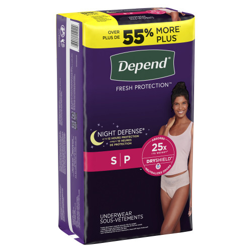 Depend Night Defense Absorbent Underwear Waistband Style Adult Small Female Disposable Heavy Absorbency, 51701, Pack of 16