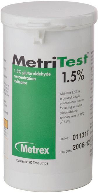 Glutaraldehyde Concentration Indicator MetriTest 1.5% Pad 60 Test Strips Bottle Single Use 10-303 Case of 120
