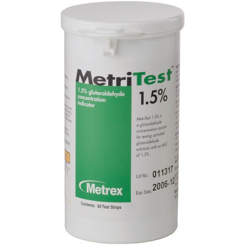Glutaraldehyde Concentration Indicator MetriTest 1.5% Pad 60 Test Strips Bottle Single Use 10-303 Case of 120