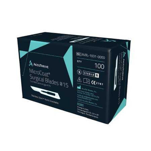 Surgical Blade AccuThrive® Coated Stainless Steel No. 15 Sterile Disposable Individually Wrapped AVBL-1031-0000 Case of 500 AVBL-1031-0000 AccuThrive® 1229831_CS Surgical Blade AccuThrive® Coated Stainless Steel No. 15 Sterile Disposable Individually Wrapped AVBL-1031-0000 Case of 500 AVBL-1031-0000 AccuThrive® 1229831_CS