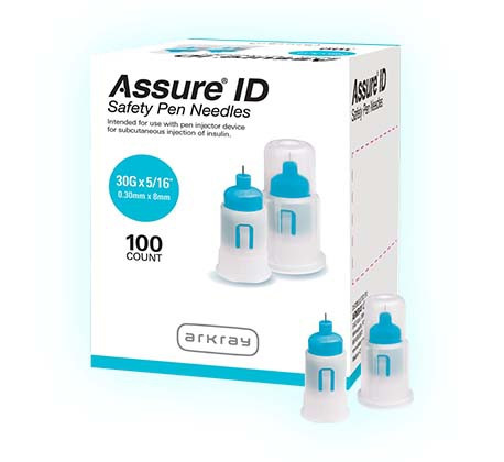 Safety Insulin Pen Needle Assure ID 30 G x 8 mm Automatic Safety Without Back-End Shield 278130 Box of 100