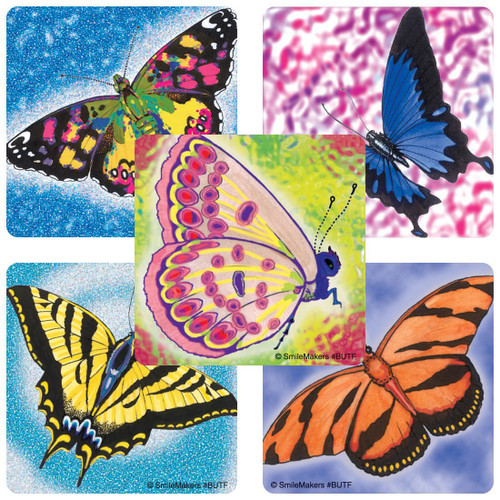 SmileMakers 100 per Box Butterflies Sticker 2-1/2 Inch BUTFB Box of 100