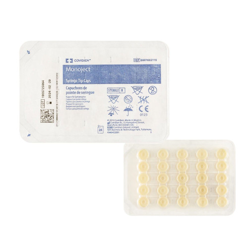 Monoject Syringe Tip Cap Polyolefin Plastic, Sterile, Disposable, 8881682119, Transaction of 25