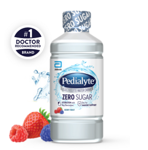 Oral Electrolyte Solution Pedialyte Zero Sugar Berry Frost Flavor 33.8 oz. Electrolyte 67966 Case of 4