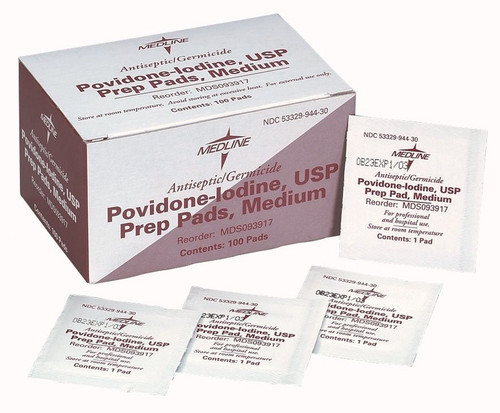 Medline PVP Prep Pad 10% Strength Povidone-Iodine Individual Packet Medium NonSterile, MDS093917, Pack of 1