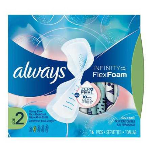 Feminine Pad Always® Infinity with Flex Foam Maxi with Wings Super Absorbency 10037000117145 Box of 16 10037000117145 Always® Infinity with Flex Foam 1086785_BX