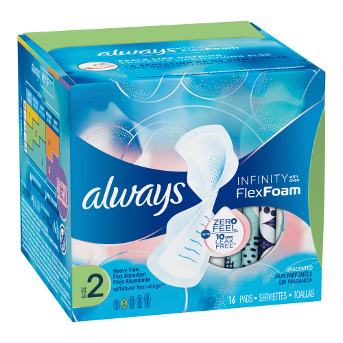 Always Infinity with Flex Foam Feminine Pad Maxi with Wings Super Absorbency, 10037000117145, Case of 192