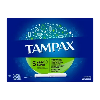 Tampax Tampon Super Absorbency Cardboard Applicator Individually Wrapped, Box of 40