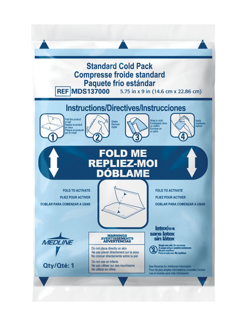 Instant Cold Pack Medline General Purpose 5 x 6 Inch Plastic / Calcium Ammonium Nitrate / Water Disposable MDS137020 Case of 50