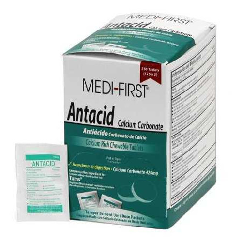 Antacid Medi-First® 420 mg Strength Tablet 2 per Pack 80248 Box of 125 80248 Medi-First® 737887_BX Antacid Medi-First® 420 mg Strength Tablet 2 per Pack 80248 Box of 125 80248 Medi-First® 737887_BX