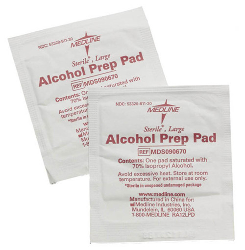 Medline Alcohol Prep Pad 70% Strength Isopropyl Alcohol Individual Packet Medium Sterile, MDS090735, Case of 3000