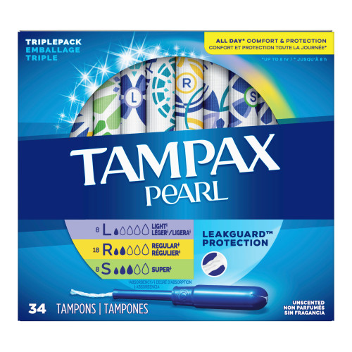 Tampax Pearl Tampon Light / Regular / Super Absorbency Plastic Applicator Individually Wrapped, 07301071133, Box of 1