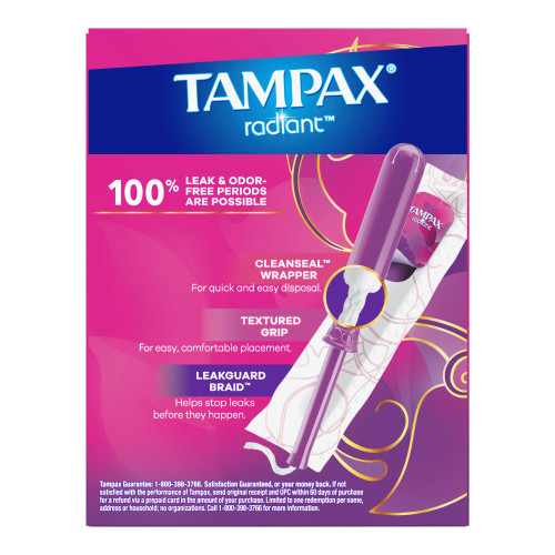 Tampax Radiant Tampon Regular Absorbency Plastic Applicator Individually Wrapped, 07301071306, Box of 1
