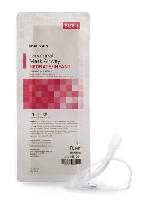 Curved Laryngeal Mask McKesson 4 mL Cuff Size 1 Single Patient Use 159-001 Pack of 1