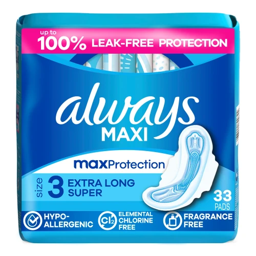 Always Maxi Feminine Pad With Wings Regular Absorbency, Size 3, Pack of 33