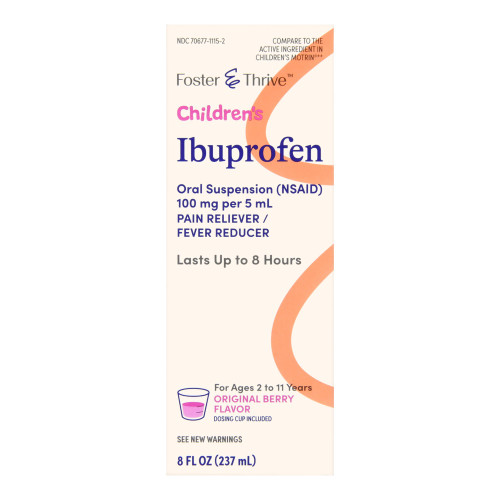 Foster & Thrive Children's Pain Relief 100 mg / 5 mL Strength Ibuprofen Oral Suspension 8 oz., 70677111502, Bottle of 1