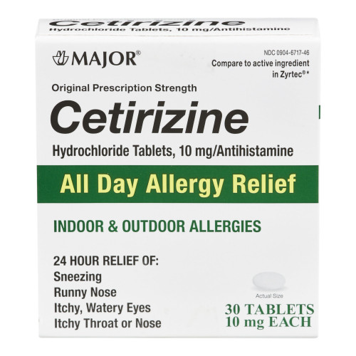 Major Cetirizine HCl 10 mg Tablet Bottle 30 Tablets Pack of 1
