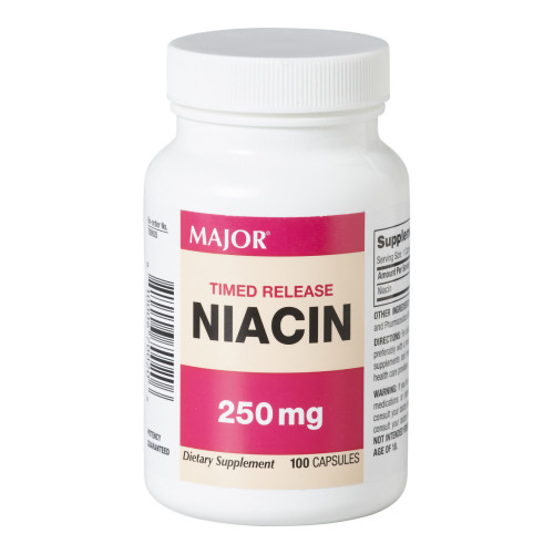Major Niacin 250 mg, 100 Capsules per Bottle, Pack of 1