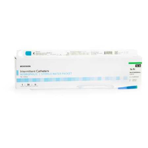 Urethral Catheter McKesson Coude Tip Hydrophilic Coated PVC 14 Fr. 16 Inch 16-MH1614C Box of 30 16-MH1614C McKesson 1135732_BX