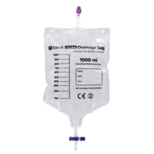 ENFit Enteral Drainage Bag Without Tubing 1000 mL Sterile Connector Barrier, DBP-1000, Pack of 1
