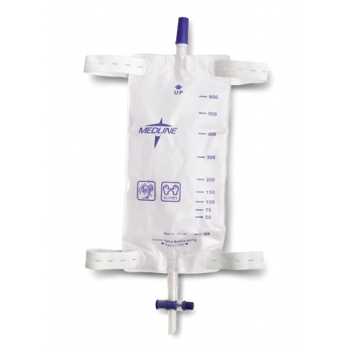 Urinary Leg Bag Medline Anti-Reflux Valve Sterile Fluid Path 600 mL Vinyl DYND12584 Case of 48