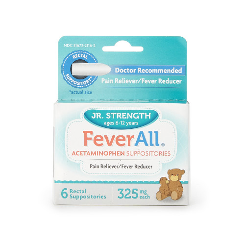 FeverAll Pain Relief 325 mg Strength Acetaminophen Rectal Suppository 6 per Box, 51672211602, Box of 6