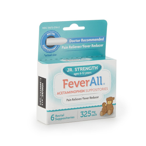 FeverAll Pain Relief 325 mg Strength Acetaminophen Rectal Suppository 6 per Box, 51672211602, Box of 6