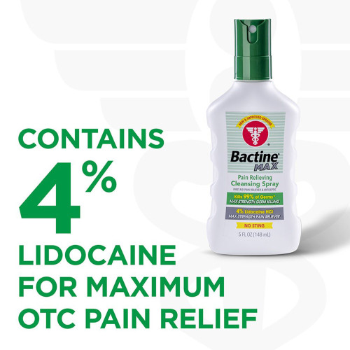 Bactine MAX Cleansing Spray Pain Relieving Antiseptic BZK (Benzalkonium Chloride) / Lidocaine HCl Topical Liquid 5 oz. Spray Bottle, 36519781115, Pack of 1