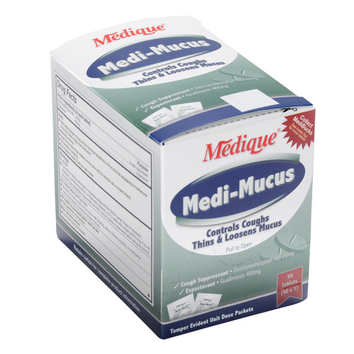 Medique Medi-Mucus, Controls Coughs & Lossen Mucus, 50 Tablets per Box, Case of 1200 Boxes