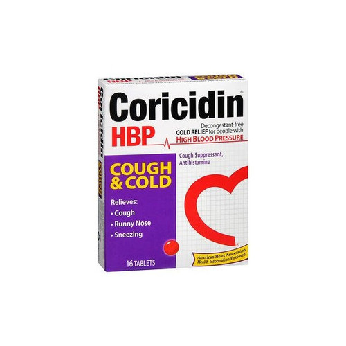 Cold and Cough Relief Coricidin HBP 4 mg - 30 mg Strength Tablet Carton of 16