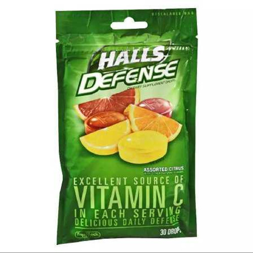 Vitamin C Supplement Halls® Defense Ascorbic Acid 60 mg Strength Lozenge 30 per Bag Citrus Flavor 31254662754 Bag of 1 31254662754 Halls® Defense 529174_BG