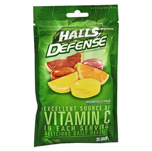 Vitamin C Supplement Halls Defense Ascorbic Acid 60 mg Strength Lozenge 30 Citrus Flavor Bag of 1