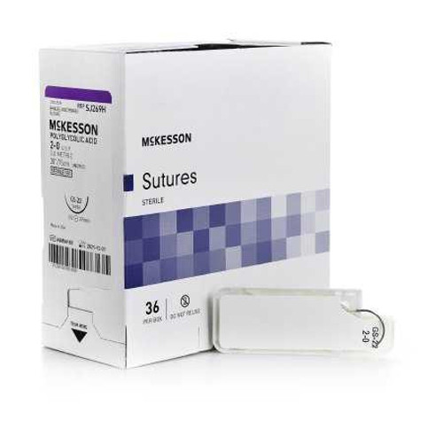 Absorbable Suture with Needle McKesson Polyglycolic Acid GS -22 1/2 Circle Taper Point Needle Size 2 - 0 Braided SJ269H Box of 1 SJ269H McKesson 1034526_BX