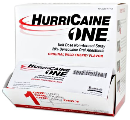 Oral Pain Relief HurriCaine 20% Strength Benzocaine Unit Dose Spray 0.5 mL Box of 25
