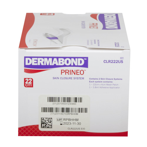 Dermabond Prineo Skin Closure System 2.9 mL Liquid Applicator Tip 2-Octyl Monomer Adhesive, CLR222US, Box of 2
