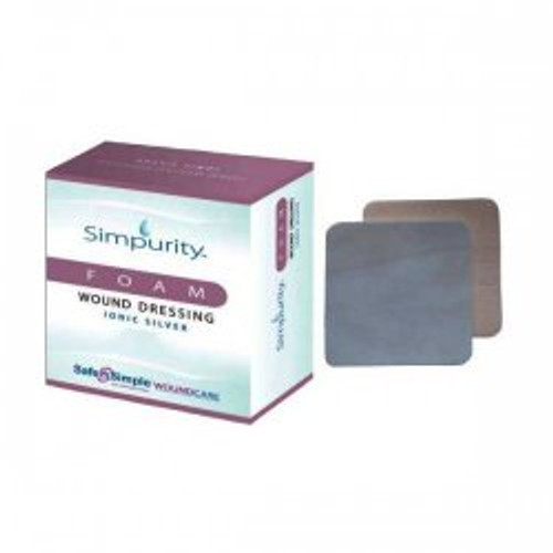 Simpurity Silver Foam Dressing 2 X 2 Inch Square Sterile, SNS72502, Box of 12