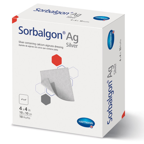 Sorbalgon Ag Silver Alginate Dressing 4 X 4 Inch Square Sterile, 999611, Box of 10