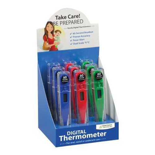 Digital Stick Thermometer Veridian Oral / Rectal / Axillary Probe Handheld 08-302VC Pack of 9 08-302VC Veridian 1241515_PK