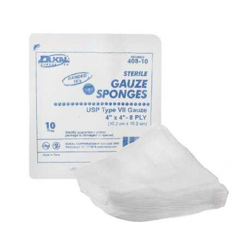 Gauze Sponge Dukal™ 4 x 4 Inch 10 per Tray Sterile 8-Ply Square 408-10 Pack of 10 408-10 Dukal™ 768876_PK