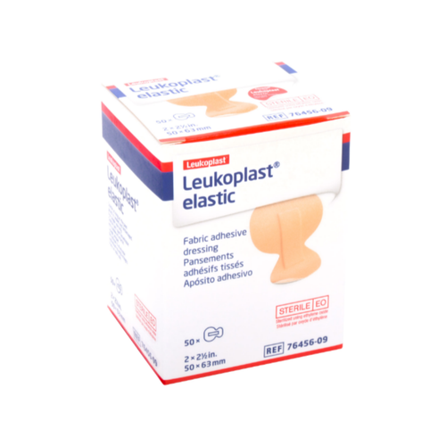 Adhesive Strip Leukoplast® Elastic 2 x 2-1/2 Inch Cross-Elastic Material Large Fingertip Tan Sterile 7645609 Box of 50