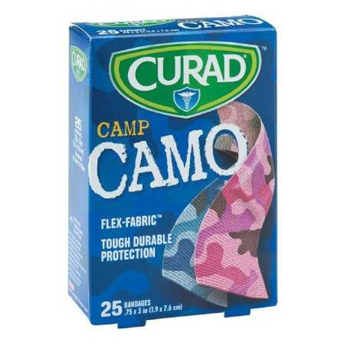 Adhesive Strip Curad® 3/4 x 3 Inch Fabric Rectangle Kid Design (Blue / Pink Camo) Sterile BAN149 Box of 25 BAN149 Curad® 896614_BX