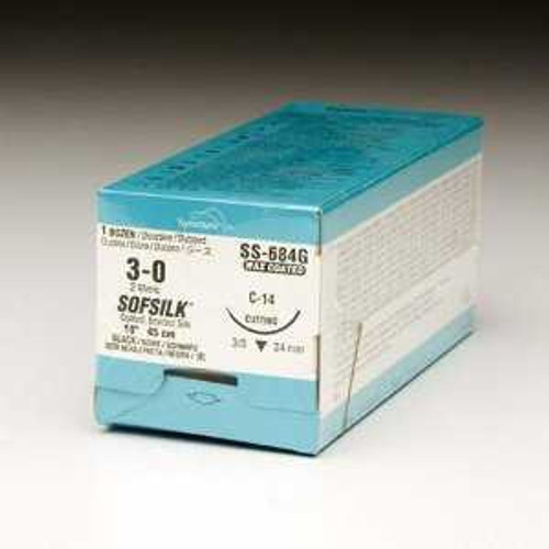 Nonabsorbable Suture with Needle Sofsilk™ Silk C-14 3/8 Circle Reverse Cutting Needle Size 3 - 0 Braided SS-684G Box of 12 SS-684G Sofsilk™ 354615_BX