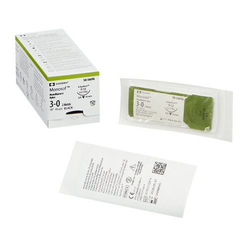 Nonabsorbable Suture with Needle Monosof~Dermalon Nylon P-12 3/8 Circle Precision Reverse Cutting Needle Size 3 - 0 Monofilament SN-5669G Box of 1