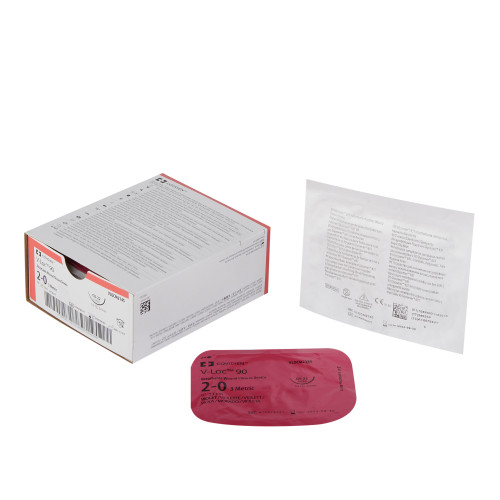 Medtronic MITG V-Loc 90 Absorbable Suture with Needle, Size 2 - 0, 9'' Suture, Double-Armed, Violet, Needle Length 26 mm, 1/2 Circle, Taper Point Needle, Box of 1