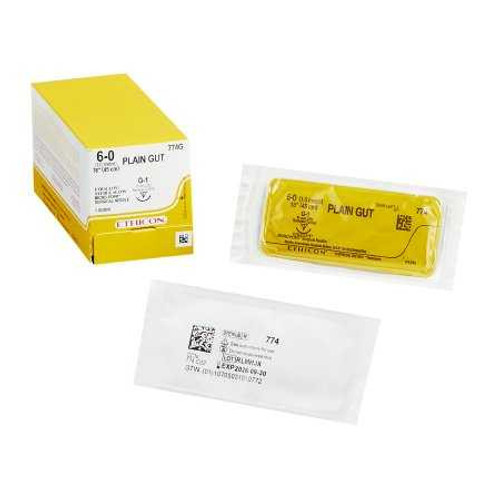 Absorbable Suture with Needle Plain Gut G-1 3/8 Circle Precision Reverse Cutting Needle Size 6 - 0 774G Box of 12 774G J & J Healthcare Systems 138796_BX