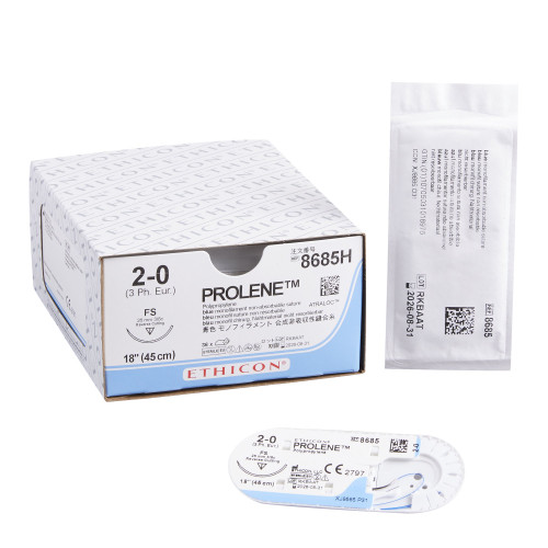 Nonabsorbable Suture with Needle Prolene Polypropylene FS 3/8 Circle Reverse Cutting Needle Size 2 - 0 Monofilament 8685H Box of 36